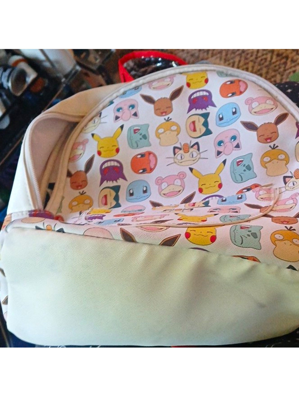 Pokémon Mini Backpack Beige Multicolor Character Print Zip Adjustable Strap
